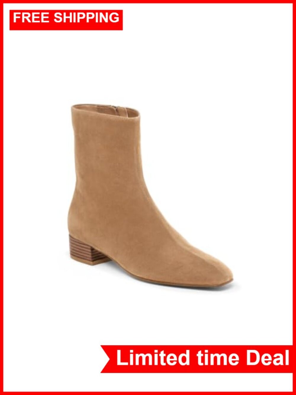 Womens Ankle Boots Chunky Low Heel Square Toe Zipper Dress Booties
